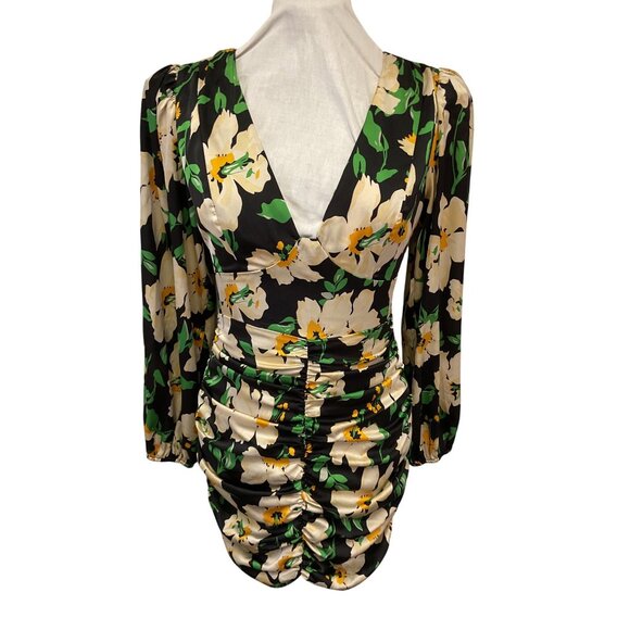 ASTR Black Floral Long Sleeve Ruched Mini Dress Size S - Picture 4 of 7